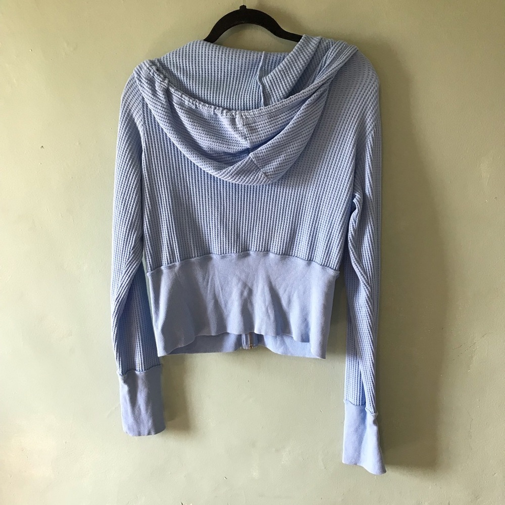 SO Light Blue Waffle Knit Zip Hoodie for Women - Picture 3 of 4